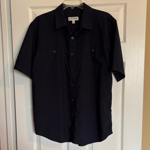 Orvis men’s dark blue short sleeve button down shirt size large - Picture 1 of 10